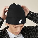 Ztuhjvy Cute Ghost Embroidery Beanie Hat Black Beanie Cozy and Cute Polyester Winter Cap for Men Women