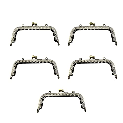 Hahiyo 15cm Length Square Frame Kiss Clasp Smooth Grip Action Close Securely Neutral Appearance Metal Decorative Buckle Lock Hasp Bronze 5 PCS for DIY Craft Wallets Bags