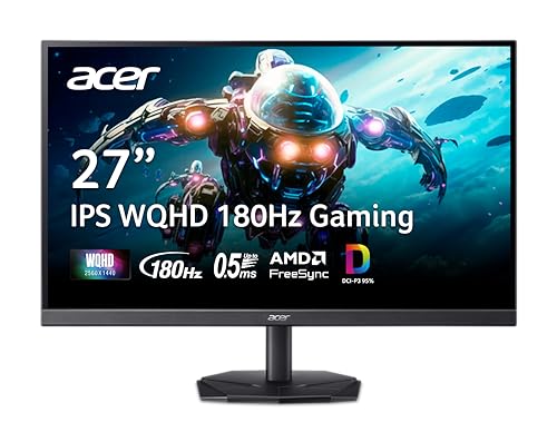 acer Nitro 27 Inch WQHD 2560 x 1440 IPS Gaming Monitor | AMD FreeSync | Up to 180Hz Refresh | Up to 0.5ms | DCI-P3 95% | HDR 10 Support | One Display Port 1.2 & Two HDMI 2.0 | KG271U N3bmiipx