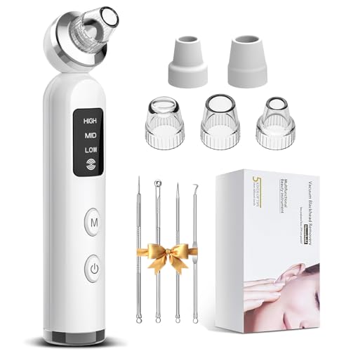 VitalEveRev Blackhead Remover Pore Vacuum – Electric Pore Cleaner for Face and Nose, 3 Suction Levels, 5 Probes, Rechargeable Black Head Remover for Nose with Filter Pads