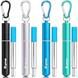 Kynup 4Packs Reusable Straws, Metal Straw with Silicon, Travel Drinking Straws with Metal Case, Keychain, Cleaning Brushes, Silicon Pcs Perfect for Travel, Gifts (20 PCS) Blue-Black-Silver-Turquoise