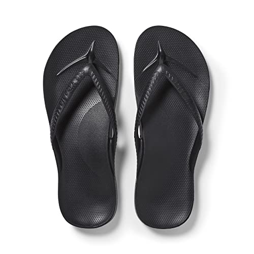 Archies Arch Support Flip Flops for Men & Women – Orthotic Sandals for Plantar Fasciitis Relief – Lightweight, Cushioning, Shock-Absorbing Sandals for Walking, Foot Pain & All-Day Comfort - Black (US Men's 6 / US Women's 7)