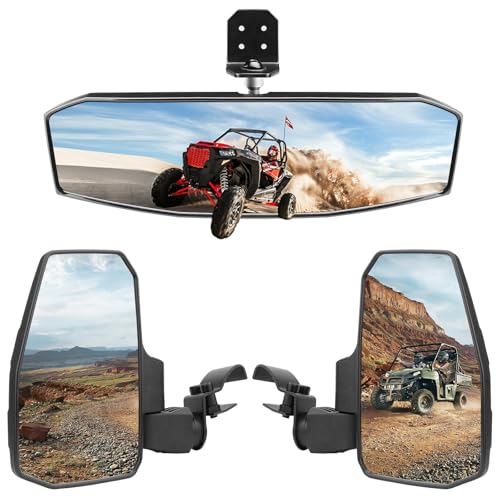 UTV Side Mirrors + Center Rearview Mirror Kit,Compatible with Polaris Ranger 1000 900 570(The Center Mirror is Only Suitable for Models with Drop-Down Mounting Holes,Not Compatible with Full-Door)