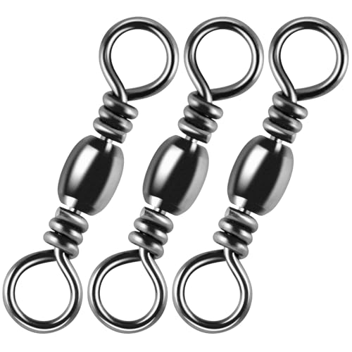 Alwonder 100PCS Fishing Barrel Swivels, High Strength Stainless Solid Ring Brass Barrel Swivel with Black Nickel Coating, Rolling Fishing Swivels Tackle Line Connector Saltwater Freshwater 117LB