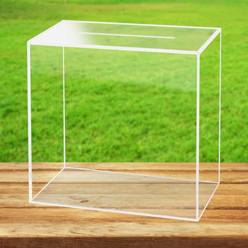 Clear Acrylic Wedding Card Box, Large DIY Card Box Blank No Print for Wedding Reception, Graduation Party, Bridal Shower, Keepsake Party Favor, Cosmetic Home Decor (10 x10 x 5.5 Inch)