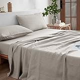 EVERLY Linen Sheets Set California King Size,100% French Stonewash Linen Sheets Set,4Pieces (1Flat Sheet,1Fitted Sheet,2Pillowcase) Suitable for Hot Sleepers,Deep Pocket Natural Bedding Set-Linen