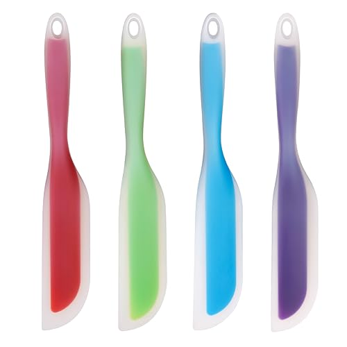 Nonstick Silicone Knife Shaped Flexible Kitchen Spatula Scraper Turner,Kitchen Cooking Utensils With Nylon Core (Mixed colors Set of 4)