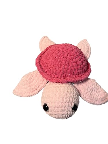 Amigurumi Plush Stuffed Animal Toy, Pink, Crocheted Turtle Design. Amigurumi peluche relleno suabe con ojos de seguridad.