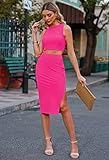 HUUSA Sexy 2 Piece Outfits Dress for Women Date Night Summer Holiday Round Neck Sleeveless High Waist Slit Skinny Racerback Skirts Dresses Set Rose Red S