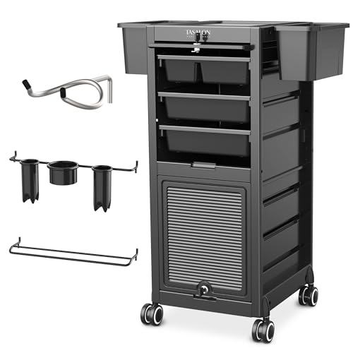 TASALON Professional Rolling Salon Cart, 6-Drawer Storage Trolley with Tool Holders, 33-Inch Height,Barber Shop Hairdressing Beauty Versatile Equipment Black
