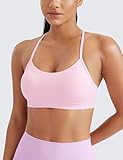 CRZ YOGA Butterluxe Womens Y Back Sports Bra - Padded Racerback Low Impact Spaghetti Thin Strap Workout Yoga Top Pink Peony Small