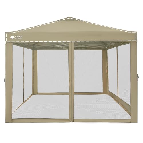 CROWN SHADES Gazebo Mosquito Net for 10 x 10 Pop Up Canopy - Patio Gazebo Mesh Sidewall with Zipper for Outdoor Tent, Garden and Backyard (4 Packs,Khaki)