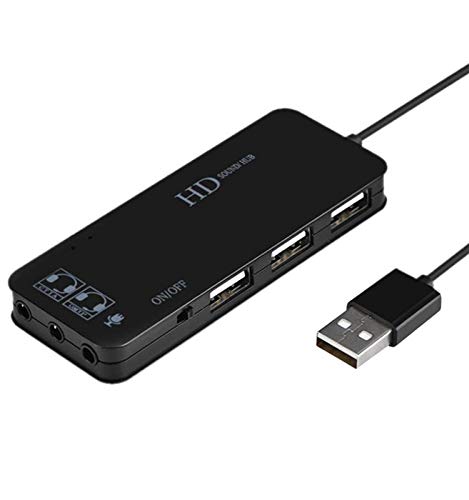 USB Hubs Audio Adapter External Stereo Sound Card with 3.5mm Headphone and Microphone Jack for Windows, Mac, Linux, PC, Laptops, Desktops, PS4 Computer External USB New Version Grey