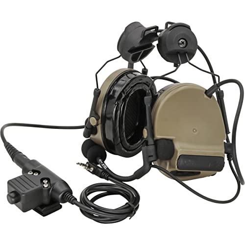 HEARFALCOM Tactical Comta III Headset Helmet ARC Rail Adapter Bracket Version with U94 PTT Adapter Compatible with Baofeng UV-5R, UV-82 Walkie Talkie for Airsoft Sports（DE）