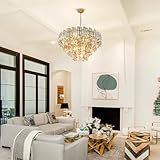 ANTILISHA Gold Crystal Chandelier Lighting Foyer Hall Entry Way Chandeliers Light Fixture for High Ceiling Sloped Pendant Hanging French Empire Style Round Large