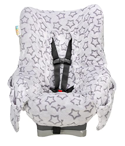 Niko Easy Wash Children's Car Seat Cover & Liner -Minky -Silver Star -Perfect for Winter Weather-Universal Fit -Crash Tested -Waterproof SEAT Bottom -Easy to Clean -Machine Washable