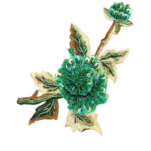 JRYYR Rose Sequin Applique, Embroidered Patch Flower for Dresses and Other Garments Decorative Rose Patches (Green)