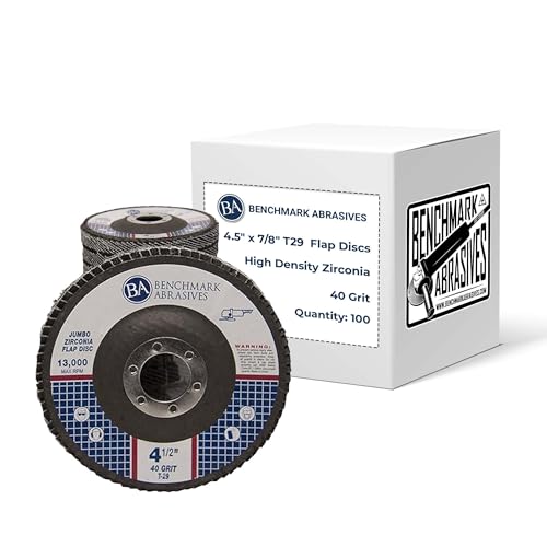Benchmark Abrasives 4.5" x 7/8" Premium High Density Jumbo Zirconia Type 29 Flap Discs 4 1/2 for Angle Grinder, Sanding Discs, Finishing - Grinding Wheels 4 1/2 Inch (100 Pack) - 40 Grit