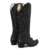 SaraIris Cowboy Boots for Women Cowgirl Western Boots Chunky Heel Pointed Toe Pull On Rhinestones Embroidered Knee High Mid Calf Boots