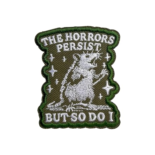 Zolawe The Horrors Persist But So Do I Possum Hook and Loop Patch, 3 Inches Sew On Patches, Embroidery Patches for Backpacks Bags Vest Dog Harness, Sarcastic Tactical Military Embroidered Patches