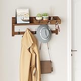 AMBIRD Wall Hooks with Shelf 26.57inch Entryway Wall Hanging Shelf Wood Coat Hooks for Wall with Shelf Coat Rack Wall Mount Rack with 5 Dual Hooks 3 Key Hooks Mail Organizer and Key Rack Key Holder