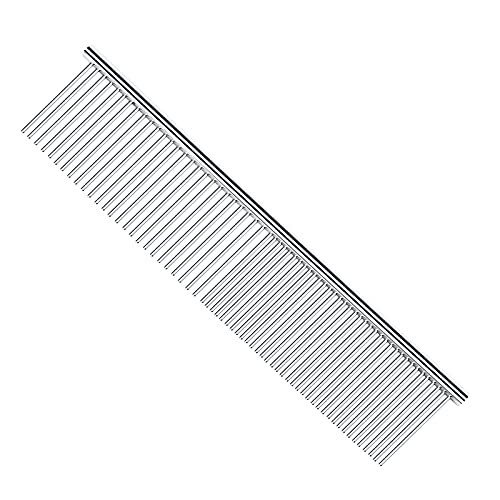 PETTOM Pet Steel Grooming Tool Poodle Finishing Butter Comb 7 1/2-inch L Silver Dog Combs with Rounded Ends Stainless Steel Teeth, Cat Comb for Removing Tangles and Knots