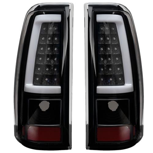 MiKaFex Tail Light Assembly Compatible With 2003-2006 Chevy Silverado 1500 2500 3500 Driver and Passenger Side Smoke Black LED Rear Brake Lamps With Bulb Inside And Wiring Harness