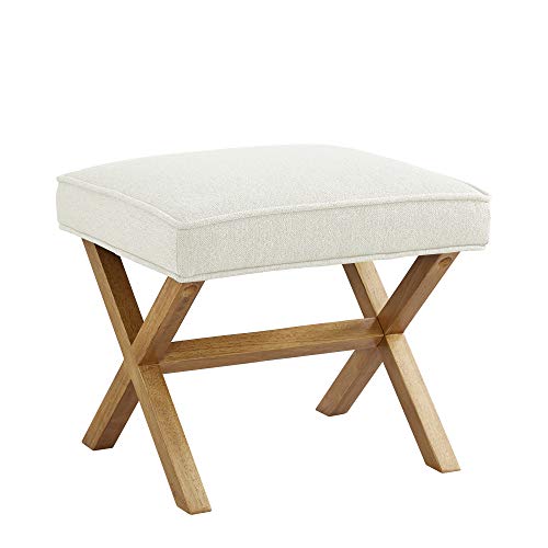 Amazon Basics Small Ottoman Foot Rest, Mid-Century Modern X Square Polyester Foot Stool, Linen, Ivory White, 18"D x 19.8"W x 18.3"H (Previously Rivet Brand)