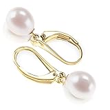 PAVOI 14K Yellow Gold Plated Freshwater Cultured Pearl Earrings Leverback Dangle Studs - Handpicked AAA Quality 9mm