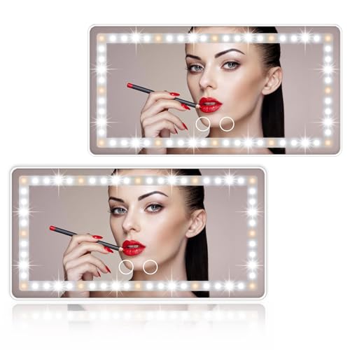 Car Sun Visor Vanity Mirror, 2 Pcs Rechargeable Makeup Mirror With 3 Light Modes & 60 LEDs - Dimmable Clip-on Rear View Sun-Shading Cosmetic, Universal for Car SUV Truck