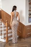 DDFS Rhinestone Birthday Dress Women's Sexy Club Night Out Mesh See Through Evening Long Dress Masquerade Dresses for Women(M)