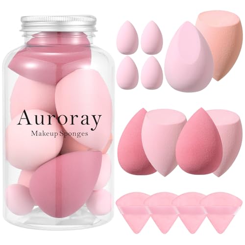 14 Pcs Makeup Sponge Set,Beauty Sponges Blender with 4 Pcs Powder Puff and 4 Pcs Mini Make up Sponges Valentine's Day,Mother's Day for Women Liquid,Foundation,Powder,Concealer,Cream(Pink)