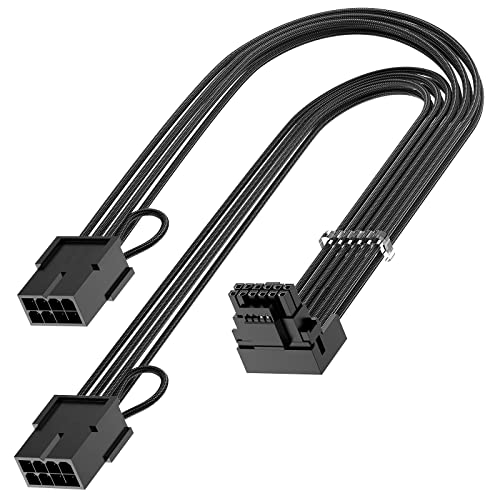 Bangfun 16Pin GPU RTX 4070 Super Power Adapter Cable 90 Degree, PCIE 5.0 16Pin Male to 2X8Pin Female Right Angled 12VHPWR GPU Extension Cable for Geforce RTX 4070 5070 Ti RTX 5080-13inch Black