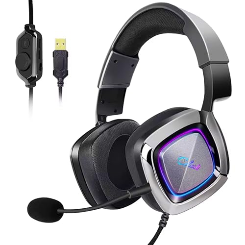 QOA Kinera Gaming Headset with Microphone,Xbox Headset with 7.1 Surround Sound,Wired Over-Ear Headphones,PC Game Headsets,Soft Ear Pads,USB Port,Cool Light,for Computer, Laptop,Xbox, Ps4, Ps5, Switch