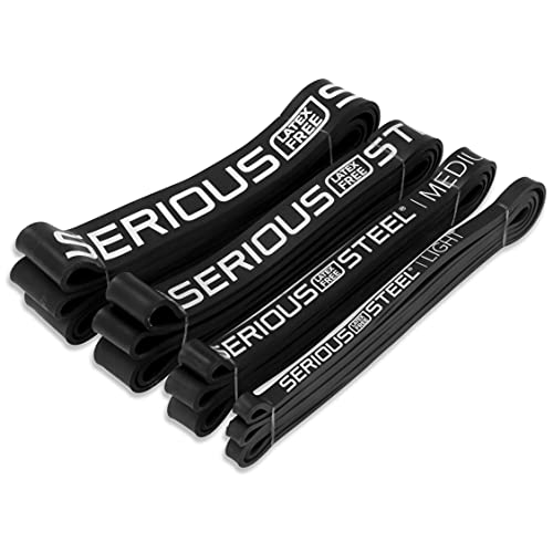 Serious Steel Fitness Latex Free Resistance Bands | Use for Pull-Ups, at Home Workouts, and Strength Training (41" Black Set)