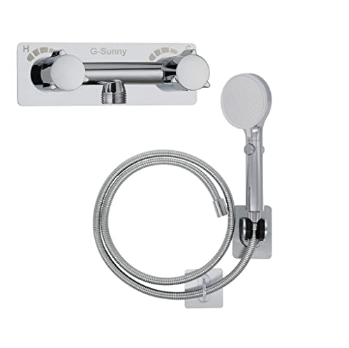 RV Shower Faucet with Hose and shower Head,Metal camper shower faucet Replacement,On-Off Shower Head with Hose Guide Ring and Shower Holder for RV, Camper, Motorhome (on/off switch, Chrome)