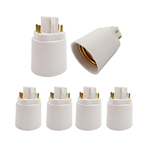 [Must Bypass Ballast to Avoid Flick Smoke Burn] 6pcs E-Simpo 4Pin Conductive Gx24q to E26/E27 Lamp Base Adapter Short G24q to Medium Edison Light Socket Converter Replace CFL PL GX24Q Holder