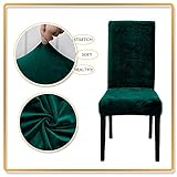 LIPOR Set of 4 Chair Covers for Dining Room Soft Thick Velvet Stretch Parsons Chair Slipcovers Home Farmhouse Decor Washable Removable Chair Protector for Banquet Hotel Ceremony (4, Dark Green)