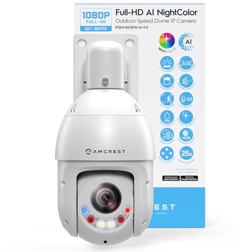 Amcrest 2MP Outdoor PTZ POE + IP Camera Pan Tilt Zoom (Optical 25x Motorized) Camera Security Speed Dome, CMOS Image Sensor, 328ft Night Vision, POE+ (802.3at) F1.6, IP66, IP2M-863EW-AI-V3