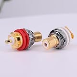 JEMOSA 4PCS(2PCS Red+2PCS White) EIZZ EZ-105 Gold Plated Tellurium Copper Audio Terminal Jack Panel Mount RCA Lotus Head Welding Female Socket Connector