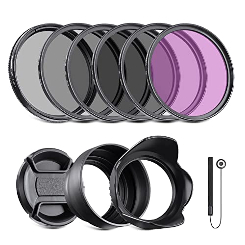 NEEWER 62mm ND Filter Kit and Lens Accessories, ND2 ND4 ND8 UV FLD CPL(Circular Polarizing) Filter Set with Lens Cap/Tulip Shaped Lens Hood