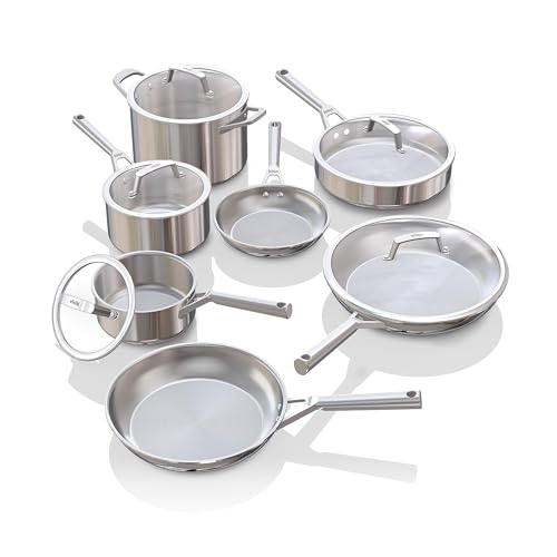 Ninja EverClad Stainless Steel Cookware 12 Piece Pots & Pans Set, All Stovetops & Induction, Oven Safe to 600°F, Tri-Ply Commercial-Grade, C99012