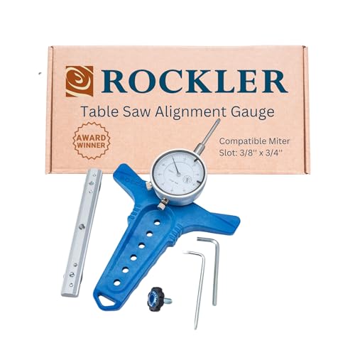 Rockler Table Saw Alignment Gauge - Precision Dial Indicator Table Saw for Parallelism & Safe Cuts – Adjustable Fit Miter Fence Gauge w/Aluminum Miter Bar, Hex Key – Woodworking Tools