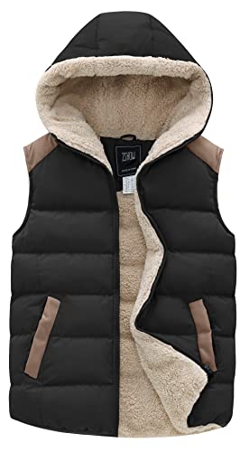 ZSHOW Women's Sport Outdoor Vest Warm Padded Hooded Winter Vest Fleece Jacket(Black,Large)