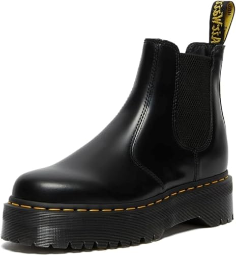 Dr. Martens Unisex 2976 Quad Platform Chelsea Boot, Black Polished Smooth, 9 Women/8 Men M US