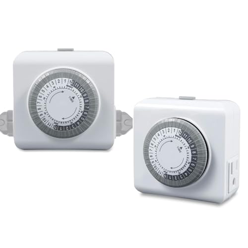 Timer, Mechanical 24-Hour Light Timer Dual 3-Prong Sockets 30-Minute Intervals, Timer for Electrical Outlets Indoor for Lights, Lamps, Christmas Lights