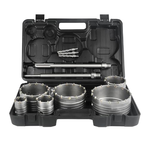 BINOTA 13PCS Concrete Hole Saw Kit, Rotary Hammer Core Bit Hole Saw, with SDS Plus and SDS MAX Shank, for Concrete Cement Brick Wall Stone Masonry, Core bit Set 40 55 80 100 110 130 mm