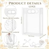 Aliceset 12 Pcs Clear Plastic Gift Bag with Die Cut Handles Reusable PP Flower Bag with Ribbon for Wedding Bridal Birthday Baby Shower Party Business, 7x10x3.15 Inch(White)