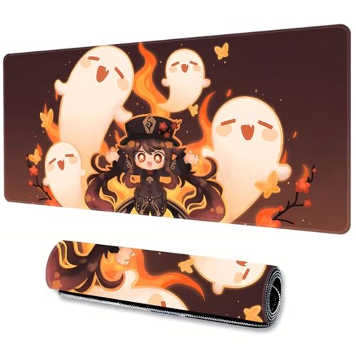 Anime Mouse Pad Large Gaming Mouse Pad Durable Non-Slip Natural Rubber Base Hu Tao 18 Genshin Impact Mouse Pad for Office and Home(35.4 * 15.7 inch)