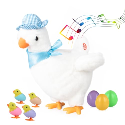 hbbhml Plush Electric Stuffed Laying Egg Chicken Toy Doll with Sound Music Easter for Boys Girls